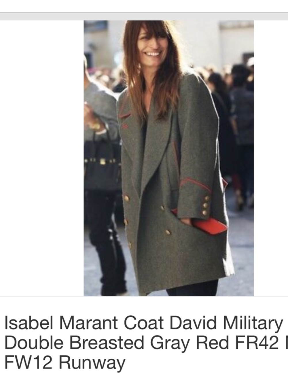 Isabel Marant Olive-Gray Double-Breasted Pea Coat with Red Trim